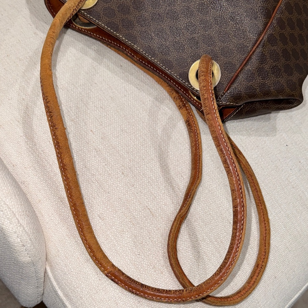 Celine Brown Monogram Tote with Tan Leather Handles and Gold Hardware - Picture 6 of 11